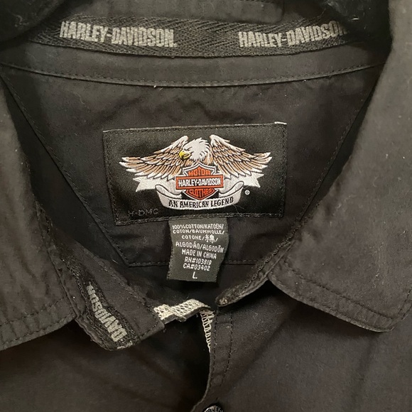 Harley Davidson Short Sleeves Men’s Button Up Shirt Embroidered Size Large-Used - Picture 3 of 5